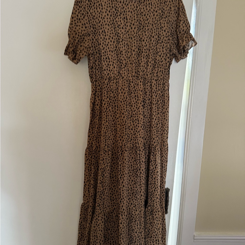 SHEIN Brown and Black Puff Sleeve Midi Dress